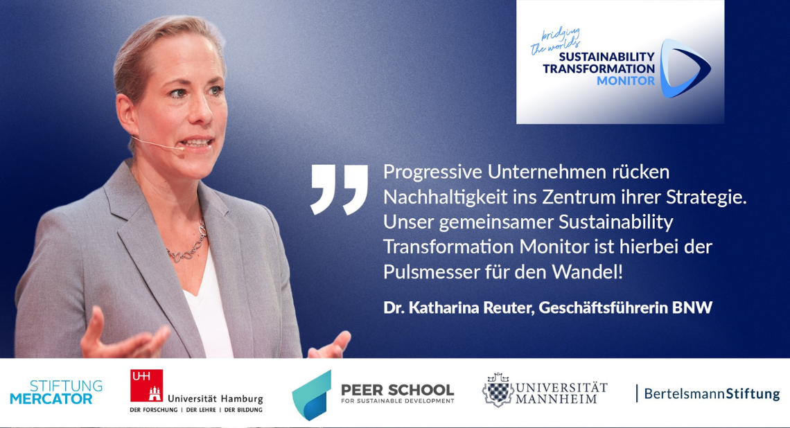 Testimonial Dr. Katharina Reuter: Progressive Unternehmen rücken Nachhaltigkit ins Zentrum ihrer Strategie. Unser gemeinsamer Sustainability Transformation Monitor ist hierbei der Pulsmesser für den Wandel!