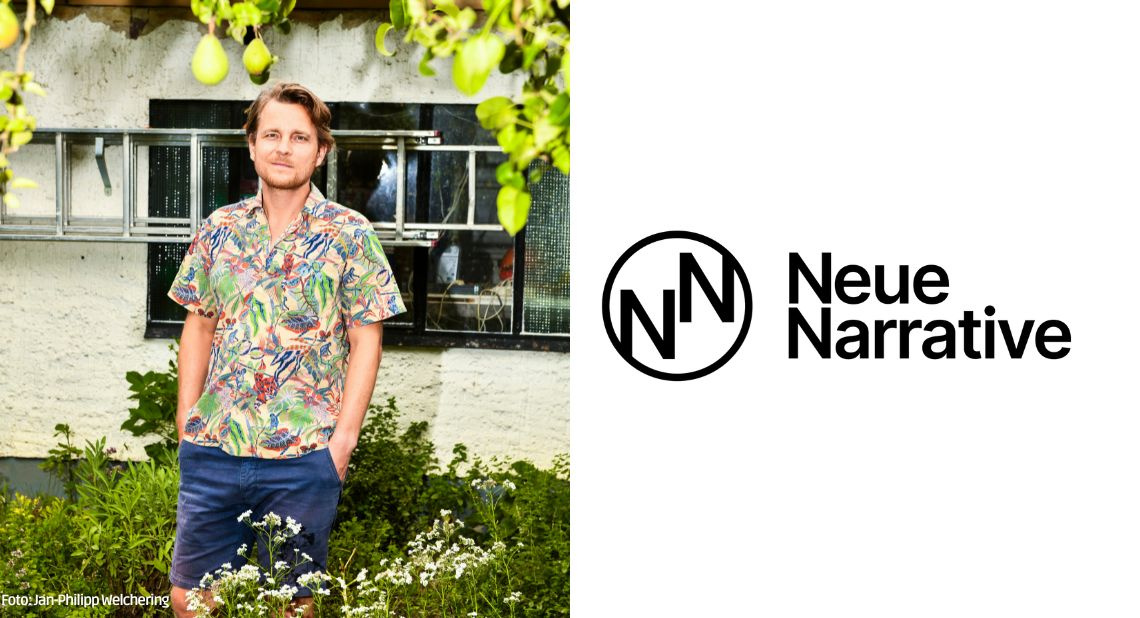 Foto von Sebastian Klein und Logo von Neue Narrative