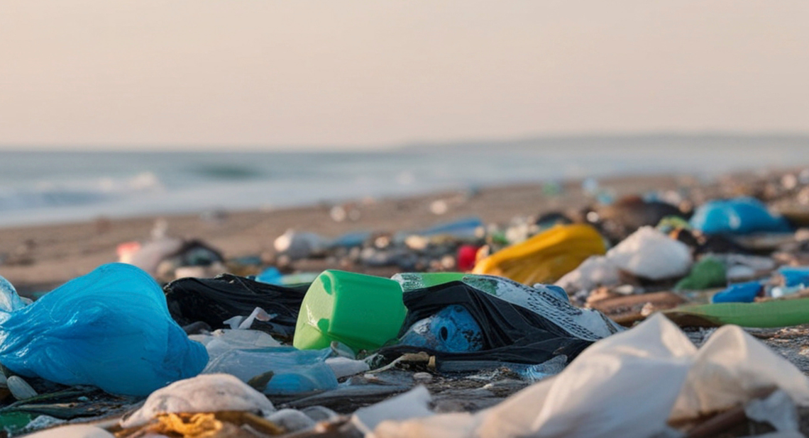 Foto von Plastikmüll am Strand.