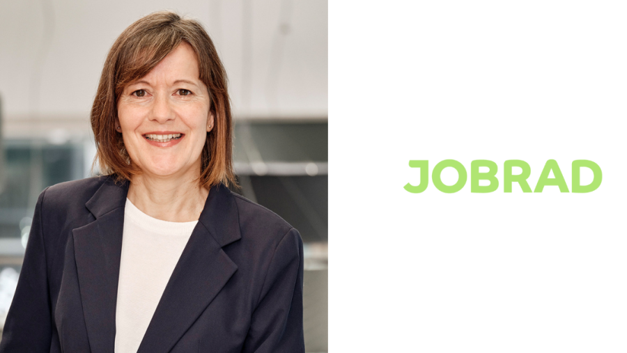 Scharepic mit einem Porträt von Andrea Kurz auf der linken Seite und dem Logo von Jobrad links