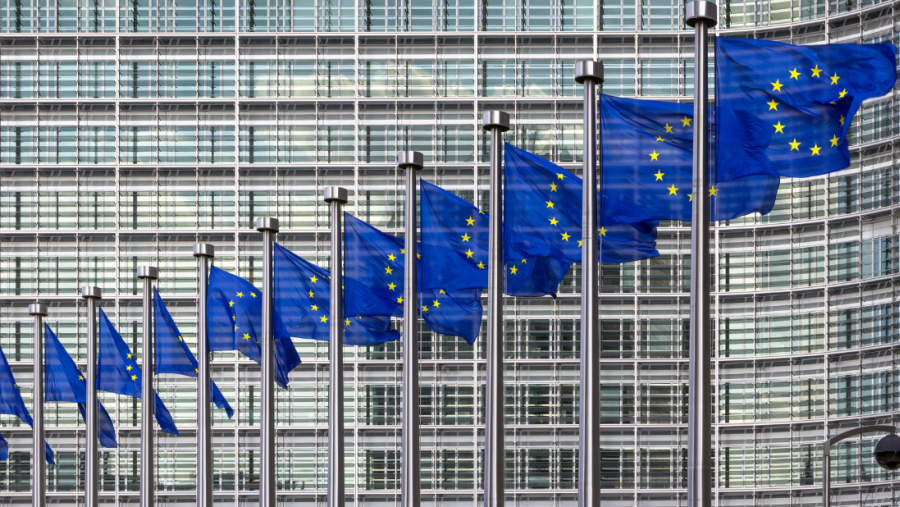 Flaggen vor dem EU Parlament in Brüssel