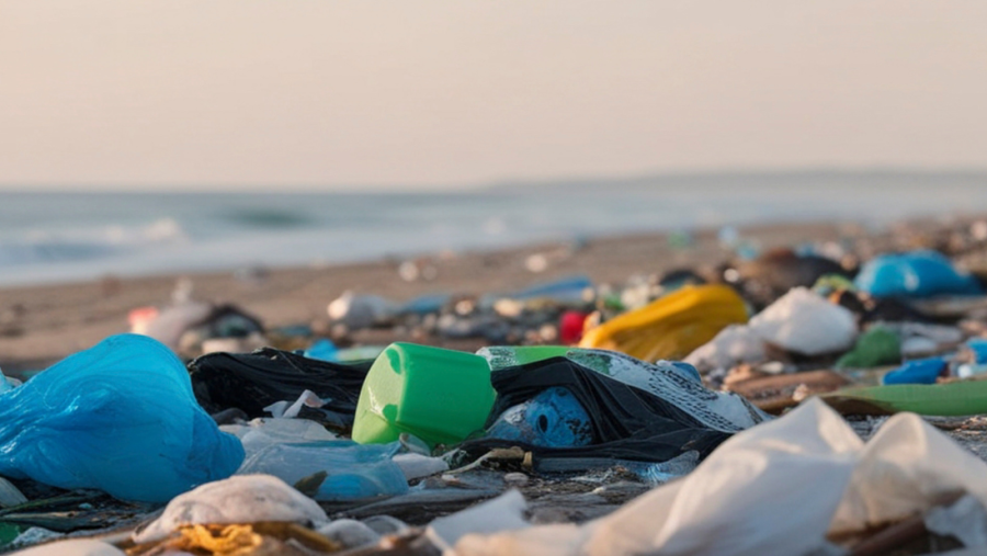 Foto von Plastikmüll am Strand.