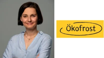 Porträtfoto von Anke Frenzel und daneben das Logo von Ökofrost