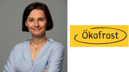 Porträtfoto von Anke Frenzel und daneben das Logo von Ökofrost