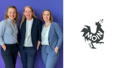 Porträt von den Vorständinnen von Moin und das Moin-Logo daneben