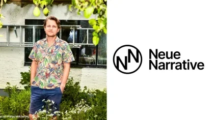 Foto von Sebastian Klein und Logo von Neue Narrative