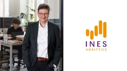 Porträt von Dr. Tanja Schmidt und daneben das Logo von Ines Analytics auf weißem Hintergrund