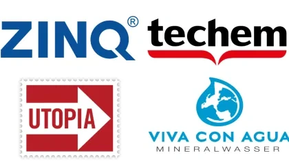 Logos von ZINQ, Techem, Utopia und Viva con Agua
